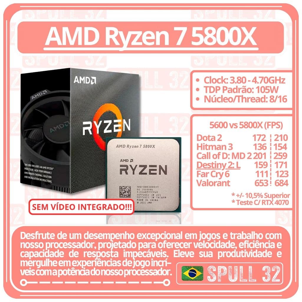 Processador AMD RYZEN 7 5800X (No Box) | SPULL 32