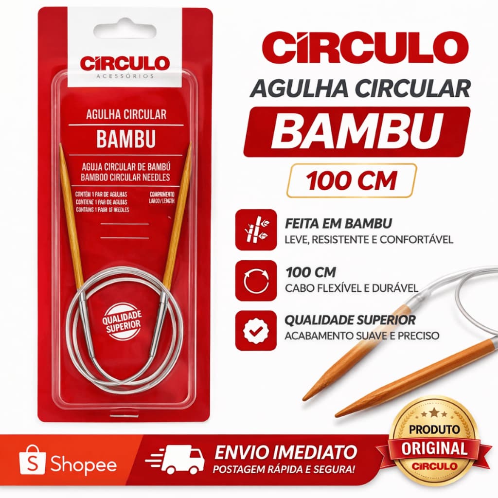 Agulha Circular Bambu 100cm - Círculo | Para Tricô, Alta Qualidade