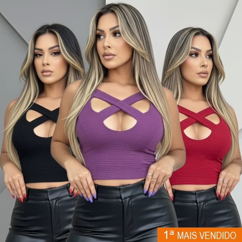 Cropped Anarruga Com Bojo Cut Out Top Regata Moda Gringa Feminina Tendência