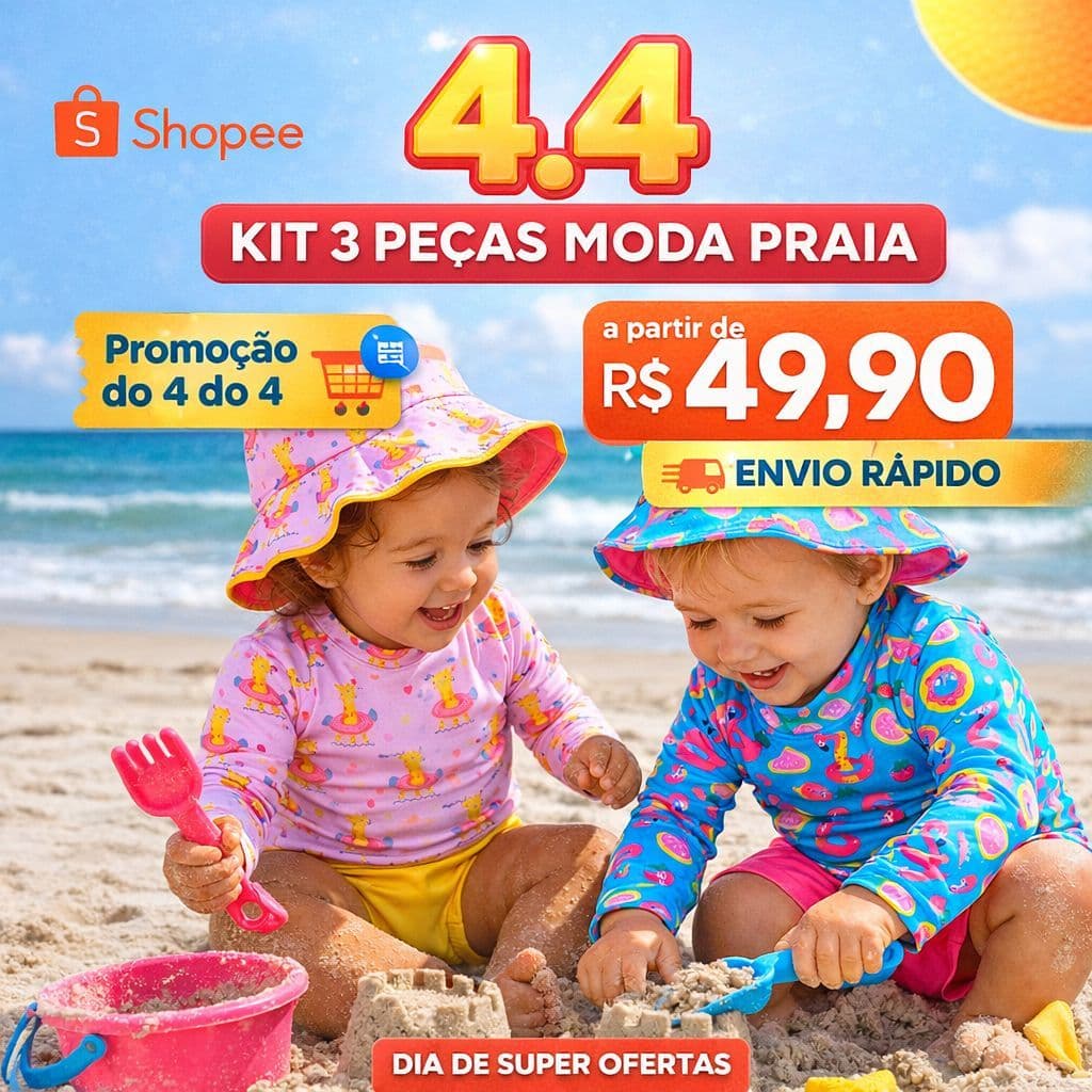 kit Bebê Blusa com Proteção Solar UV+Tapa Fralda(Calcinha do biquini) e+Chapéu- Moda Praia e Piscina Menina M ao 3