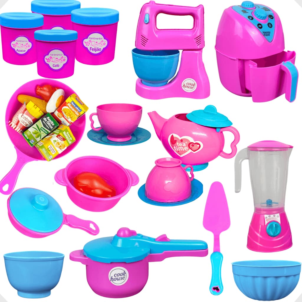 Kit Cozinha Completa de Brinquedo Infantil 22 Peças Panelinha Fogãozinho Eletrodomésticos