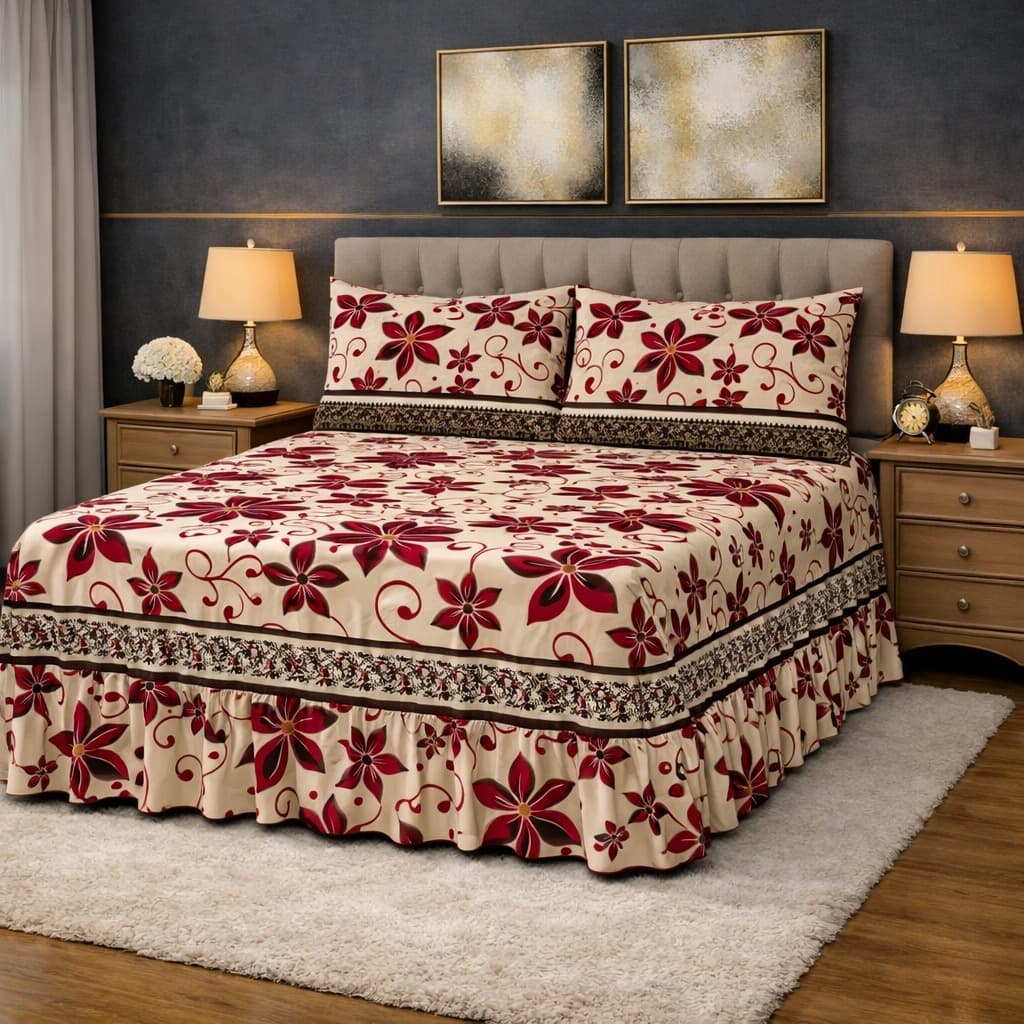 Kit Colcha Casal Box com babado Toque de  Algodão 3 Peças Acabamento em Bainha  *OFERTA