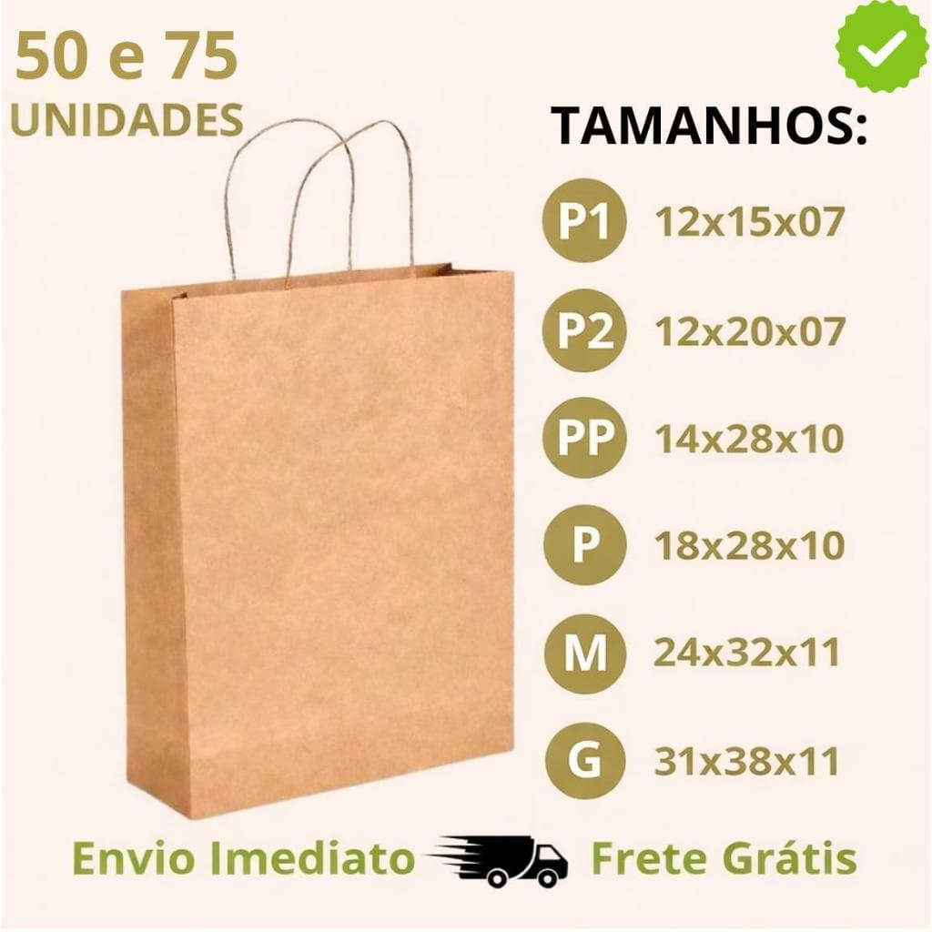 Sacola Papel Kraft | Pacote de 80g com 50 e 75 Unidades
