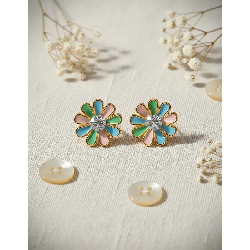 Brinco Florzinha de Cristal com Tarraxa Baby Banho Ouro 18k Antialérgico