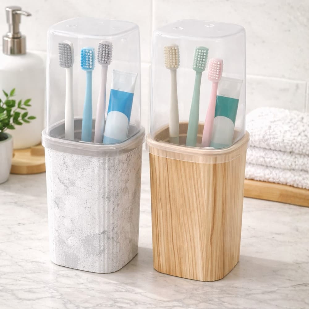 Porta Escova Pasta De Dentes Creme Dental Com Tampa E Divisórias Classic Organizador Banheiro Lavabo