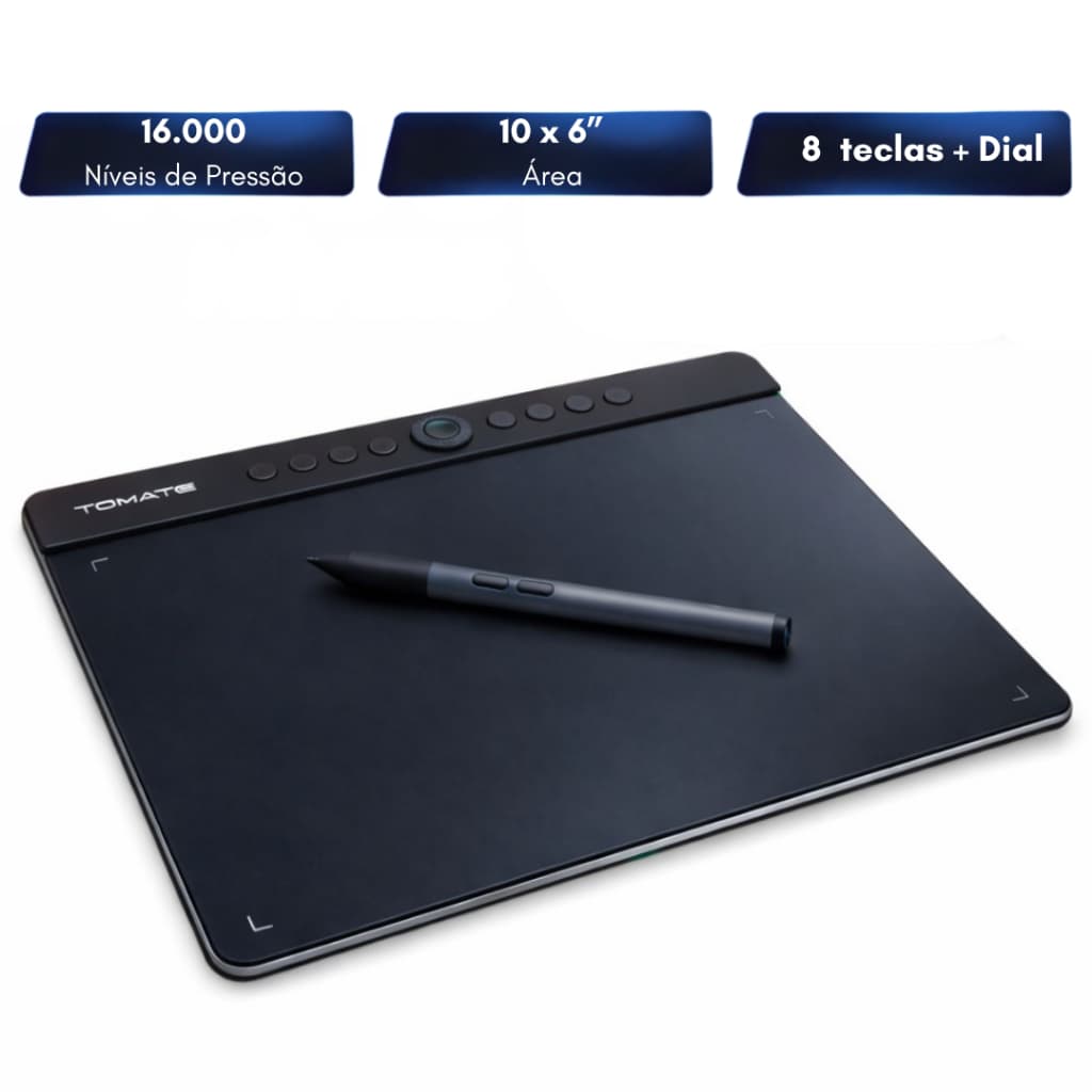 Mesa Digitalizadora 10x6 16.000 Níveis de Pressão 5080LPI 8 Teclas USB-C para Ilustração Design