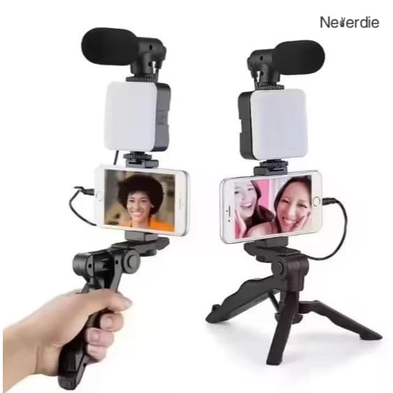 Tripé Estabilizador de Mão kit 5 em 1 gimbal Microfone Celular Gravação De Vídeo