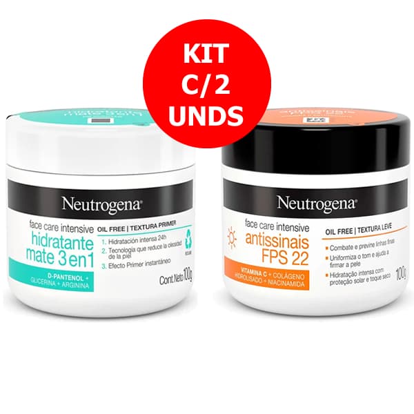 Kit C/2 Neutrogena Face Care 1 Antissinais Fps22 + 1 Hidratante 3 em 1 100g Cada