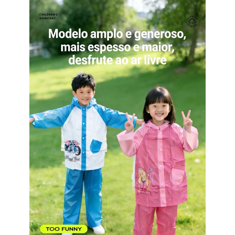 Conjunto de Calça+Capa de Chuva Infantil Escolar Menina Menino Criança
