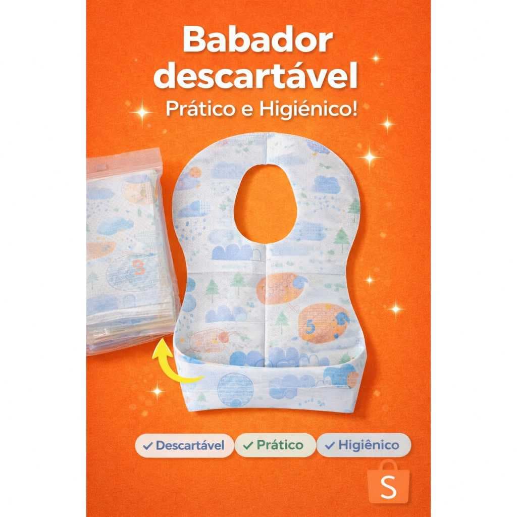 Kit com 20 Unidades Babador Descartável Infantil Impermeável Higiênico Antivazamento
