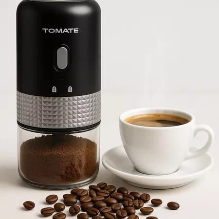 Moedor de café elétrico Tech Black, portátil para uso doméstico Espessura ajustável TOMATE OP-CA1