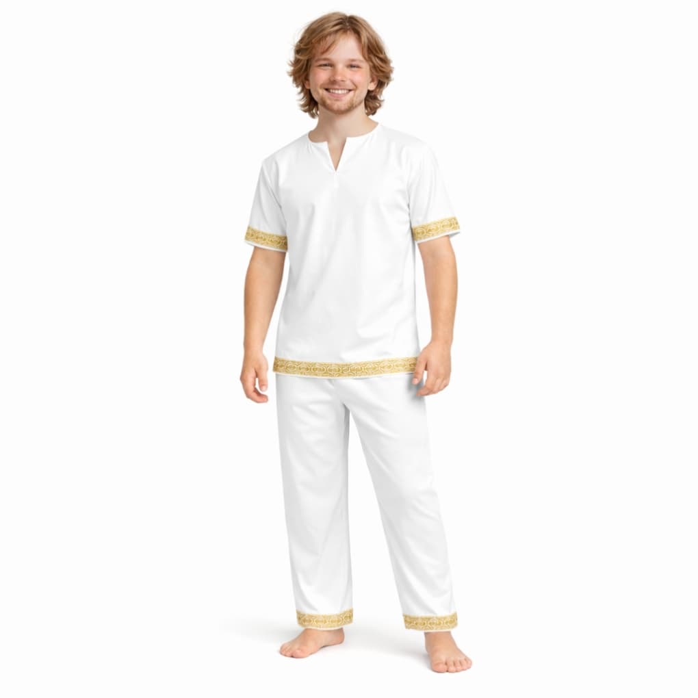 Conjunto Masculino Ração Oxford Grippir Entremeios Renda Dourado Umbanda Candomblé em Oxford do P ao EGG / Plus Size