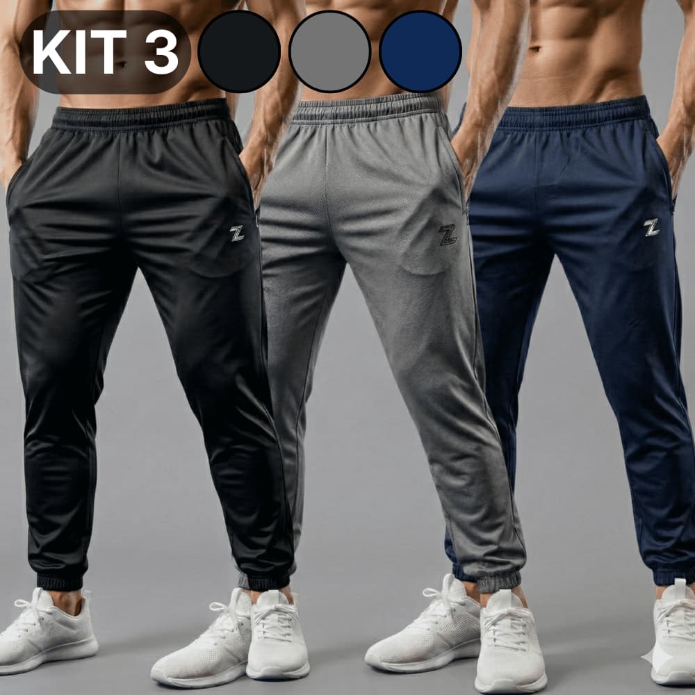 Kit 3 Calças Jogger Masculina Dry Fit academia Tactel com Elastano Bolso Shorts Academia alta qualidade Treino Esportiva