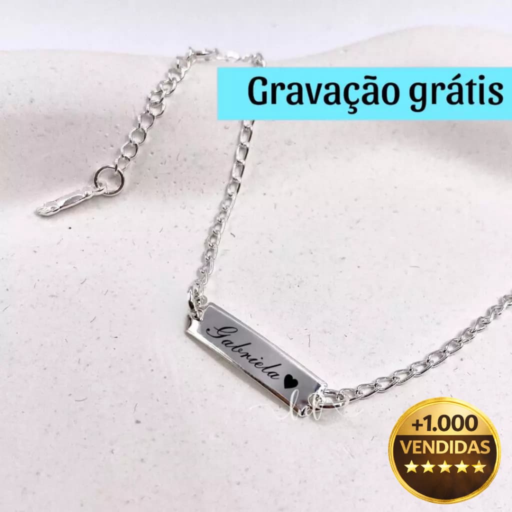 Pulseira Infantil RN Bebê Prata Personalizada Com Gravação Grátis Nome