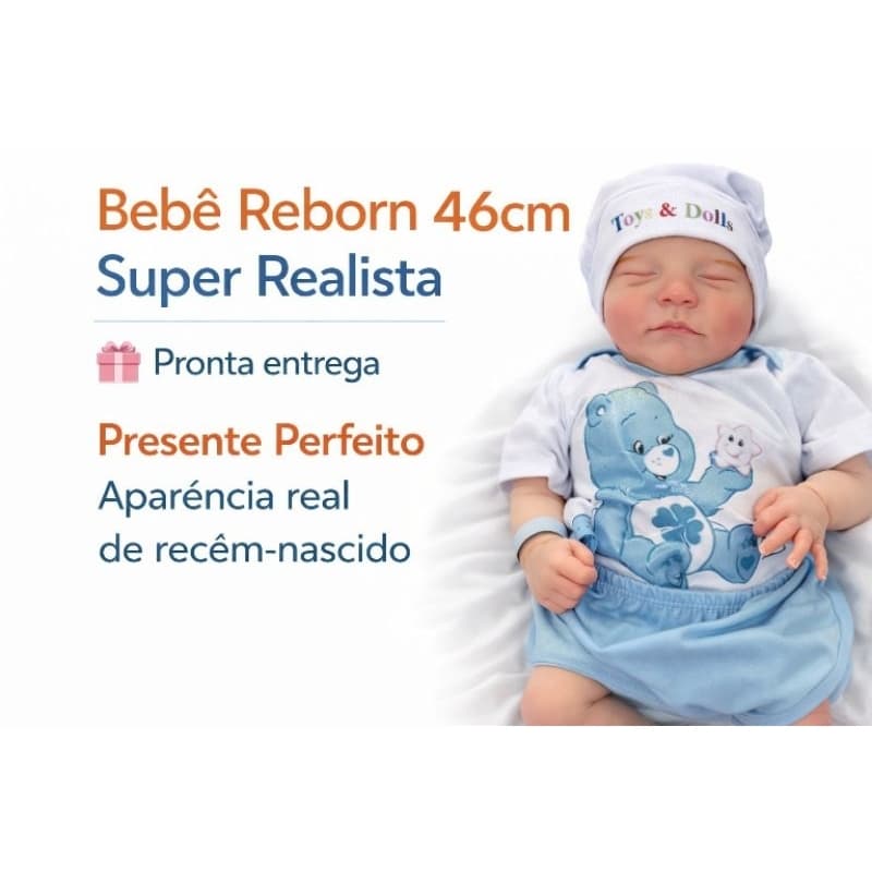 Bebê Reborn Realista 46cm Corpo de Tecido Sued Macio Cabeça e Membros Vinil Siliconado Pronta Entrega
