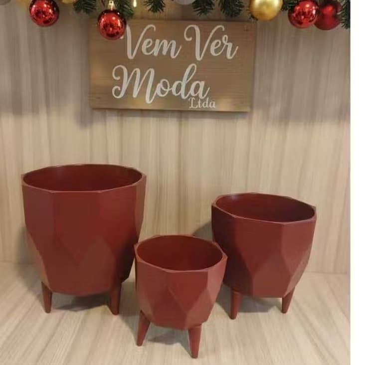 kit 3 Mini Vasos Plantas Decorativos Cachepot Facetado plástico com Pé