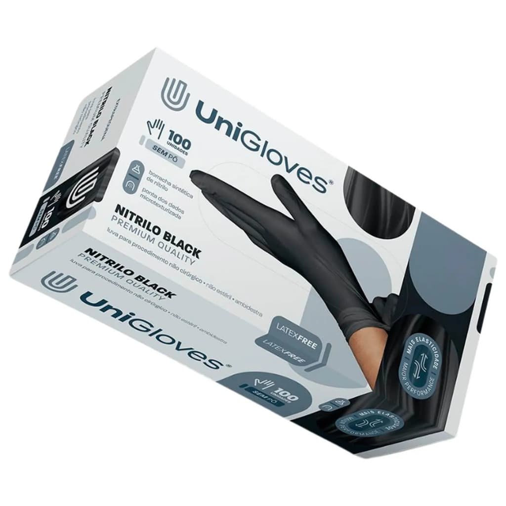 Luva De Procedimento Nitrilo Black Premium Com 100 Unidades UniGloves