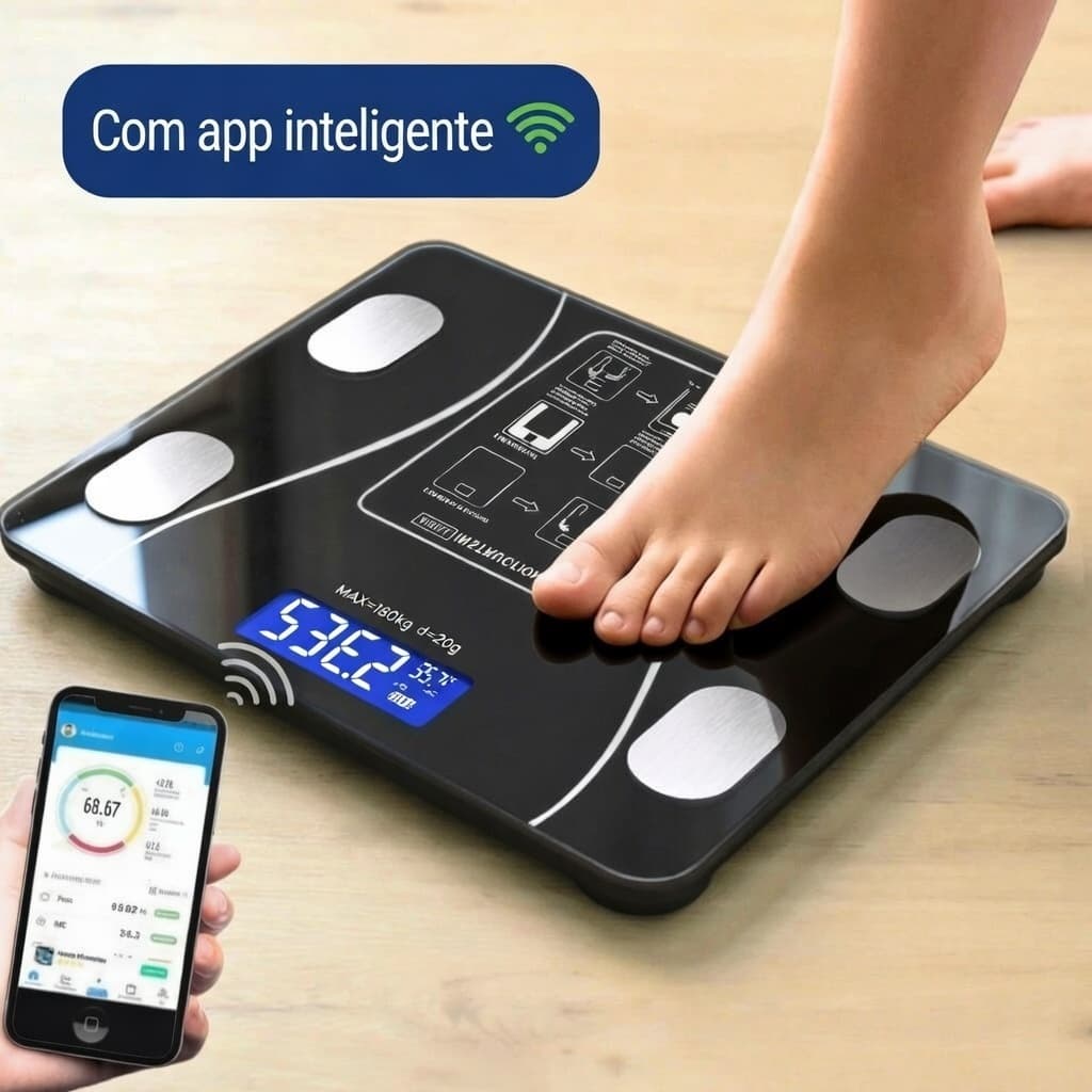 Balança Inteligente com Bioimpedância, App Integrado e Capacidade de até 140kg