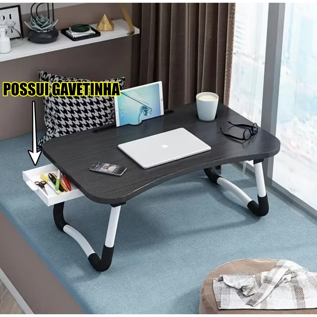 Mesa Portátil Dobrável para Notebook Home Office Mesinha Madeira