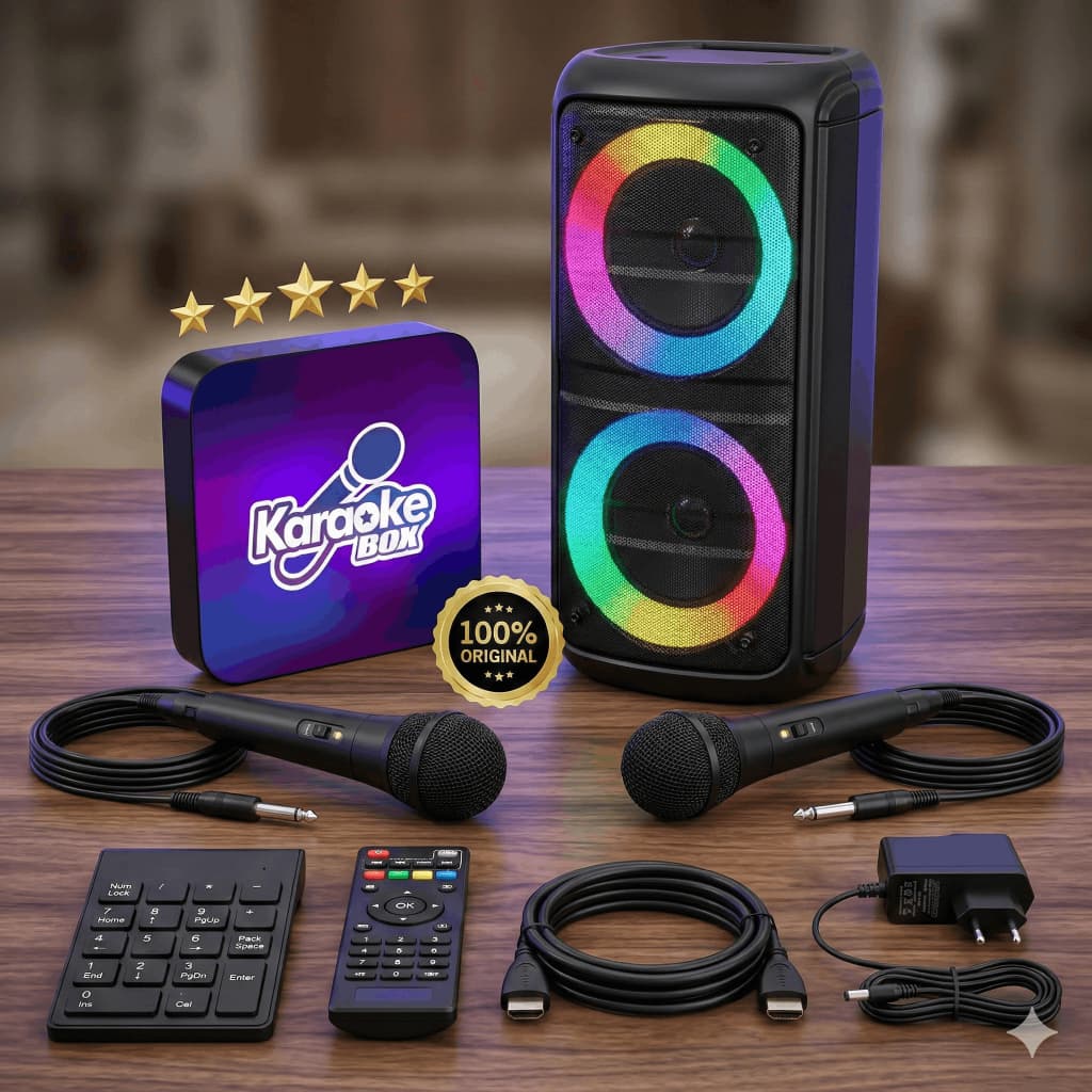 Karaoke Box + Caixa de som +2 Mic com fio +2000 Canções na memoria + 12Mil Musicas Para Personalizar
