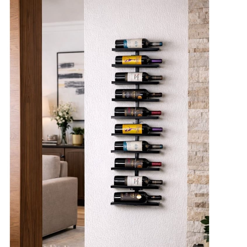Adega de Parede Decorativa para 10 Garrafas de Vinho –  Suporte Estilo Moderno