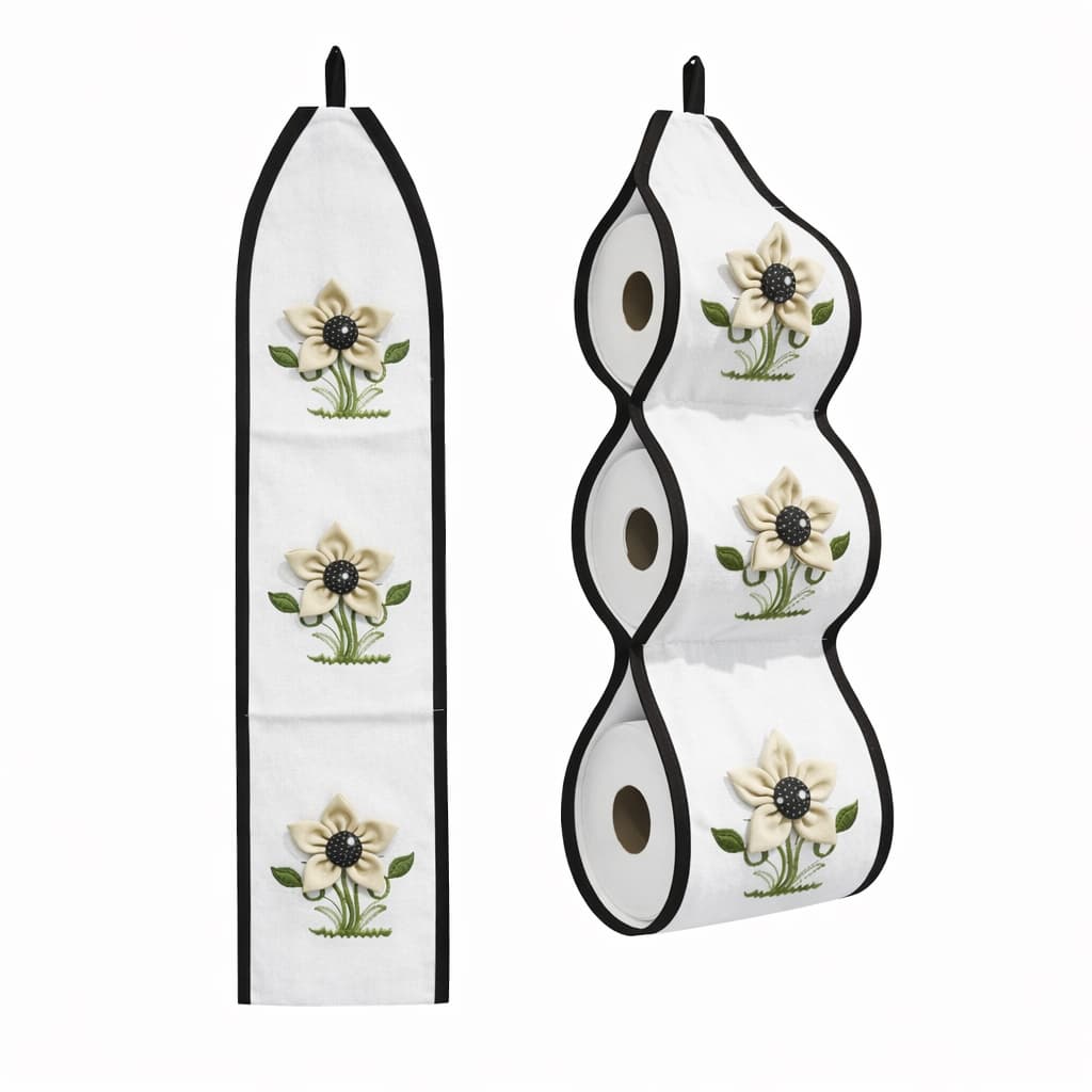 kit 2 Suportes Portas Papel Higiênico Marrom Etamine Bordado Fuxico 3 Rolos