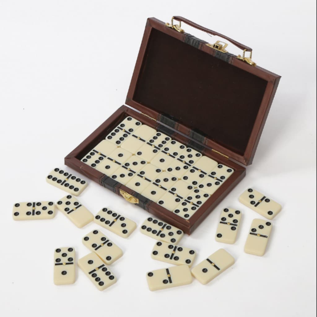 Domino Profissional De Osso Premium Pedras Grandes C/Maleta 19,5Cm Com 28 Peças