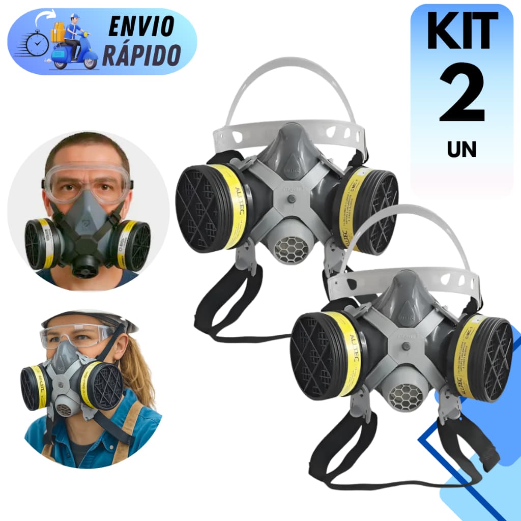 KIT 1 OU 2 MASCARAS RESPIRADOR  2002 + 2 OU 4 FILTROS VO+GA MASTT ALLTEC PARA PINTOR MARCENEIRO PÓ