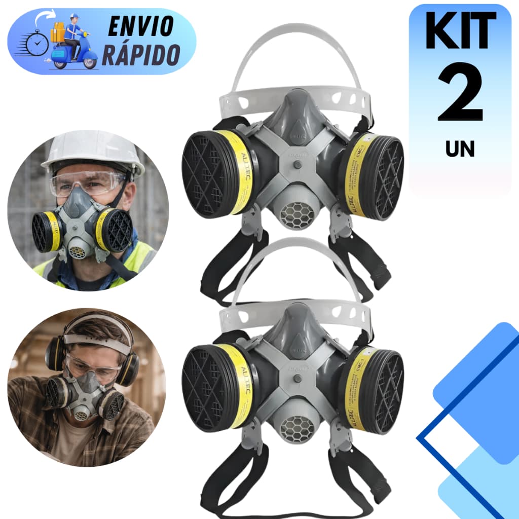 KIT 2 MASCARA RESPIRADOR + 4 FILTROS VO+GA ALLTEC OU MIG12 MASTT PARA PINTORES RESINAS MARCENARIA PÓ