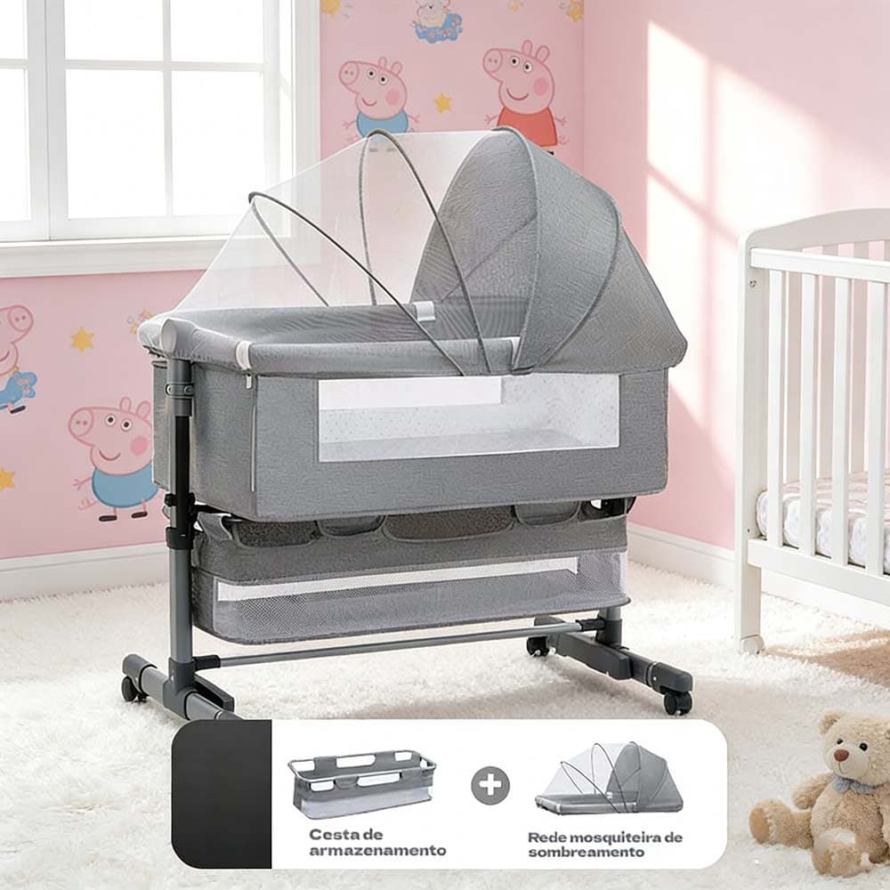 Berço Portátil Balanço Bebê Moises Infantil Mosqueteiro Trava Segurança Regulável Até - Preferido pelas mamães！