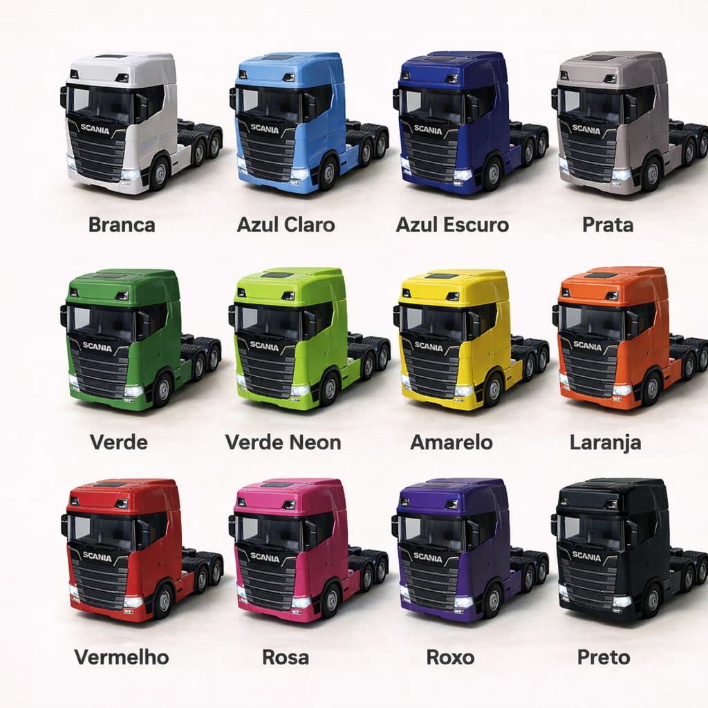 Miniatura Caminhão Scania 7705 Com Som e Luz Cabine Trucado, Basculante em Metal, Pneus de Borracha