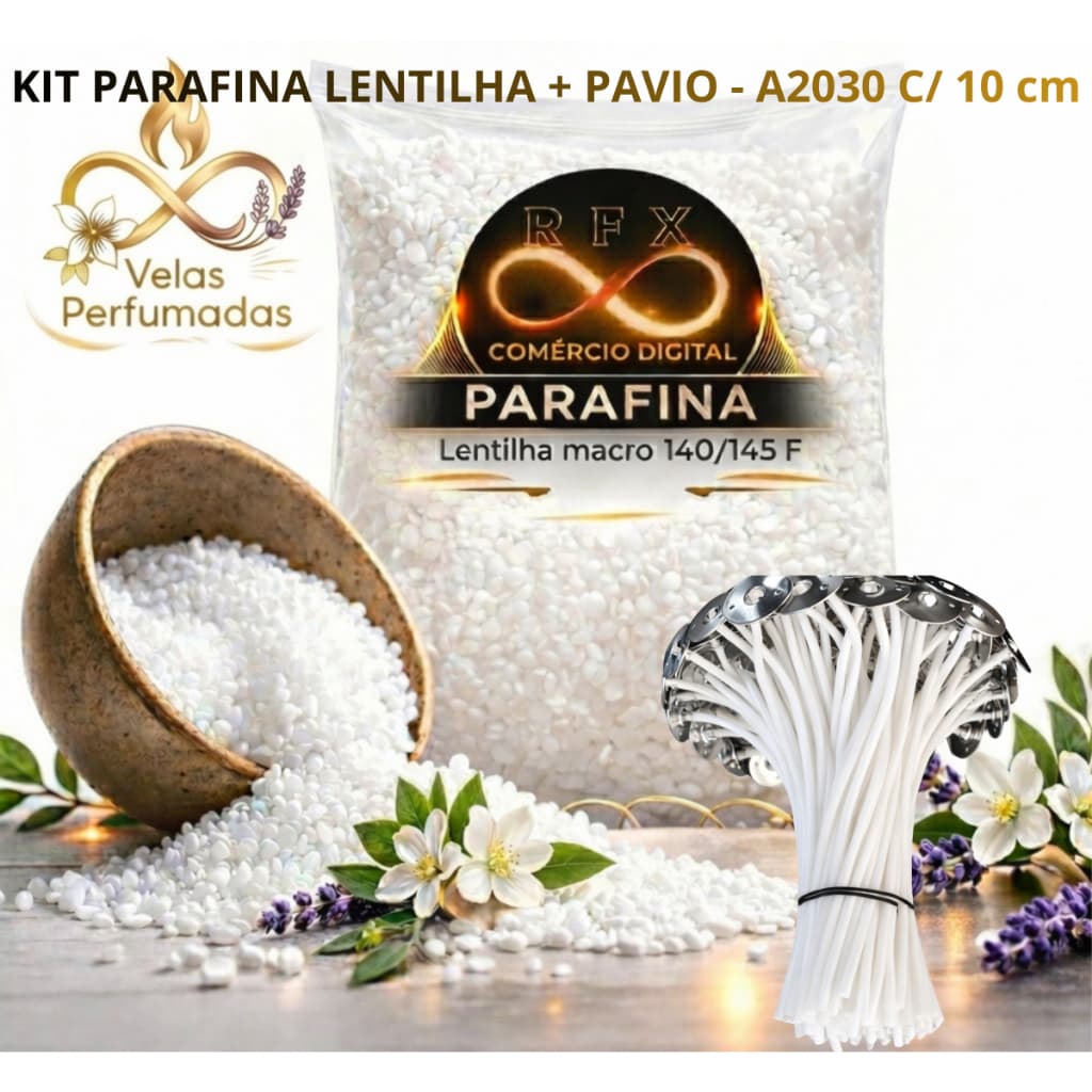 kit parafina lentilha + pavio para velas aromáticas velas lembrancinha 2mm com ilhós A2030 10 cm