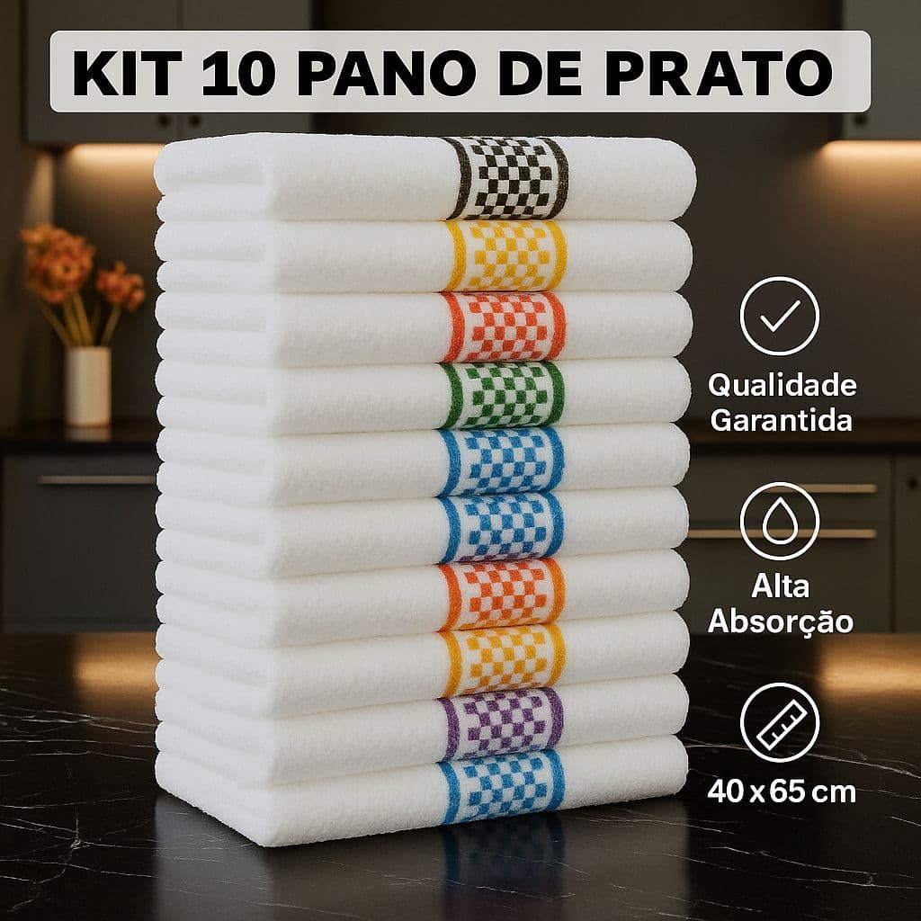 Kit 10 Pano De Copa Atoalhado Luma Jacquard 40x65Cm Cozinha Sortidos