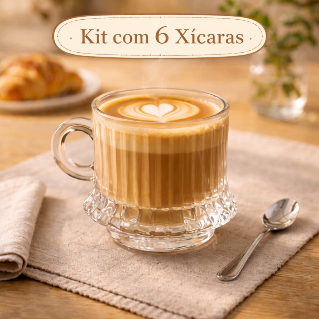 Jogo de 6 Xícaras de Café em Vidro Canelado Xícara Café Expresso Xícaras Chá Gourmet