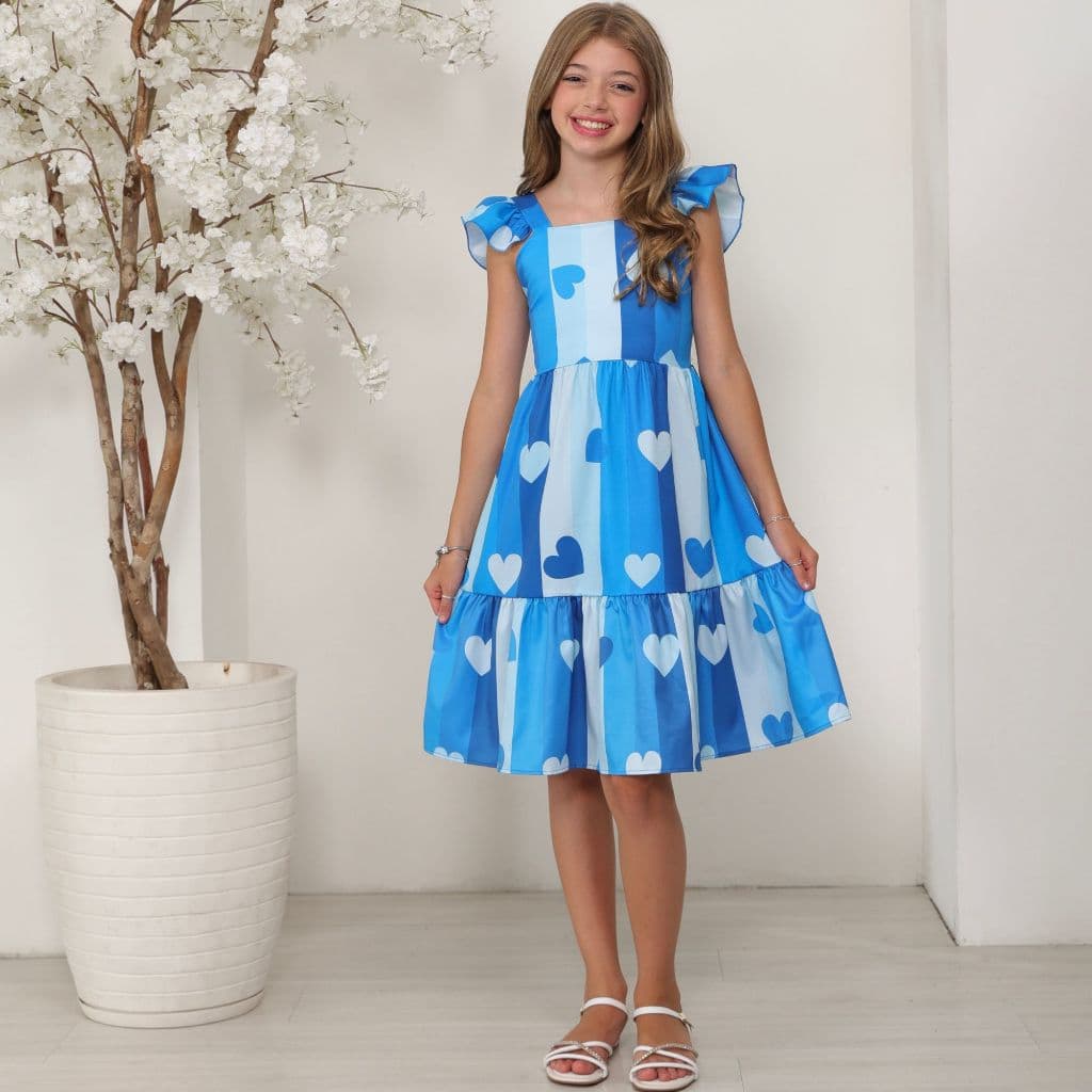 vestido curto de estampado corações infantil juvenil meninas
