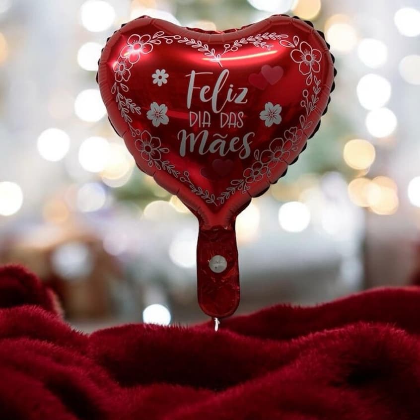 50 Balão Metalizado Para Decoração Coração Vermelho Centro De Mesa Feliz Dia Das Mães Com Flores 30cm