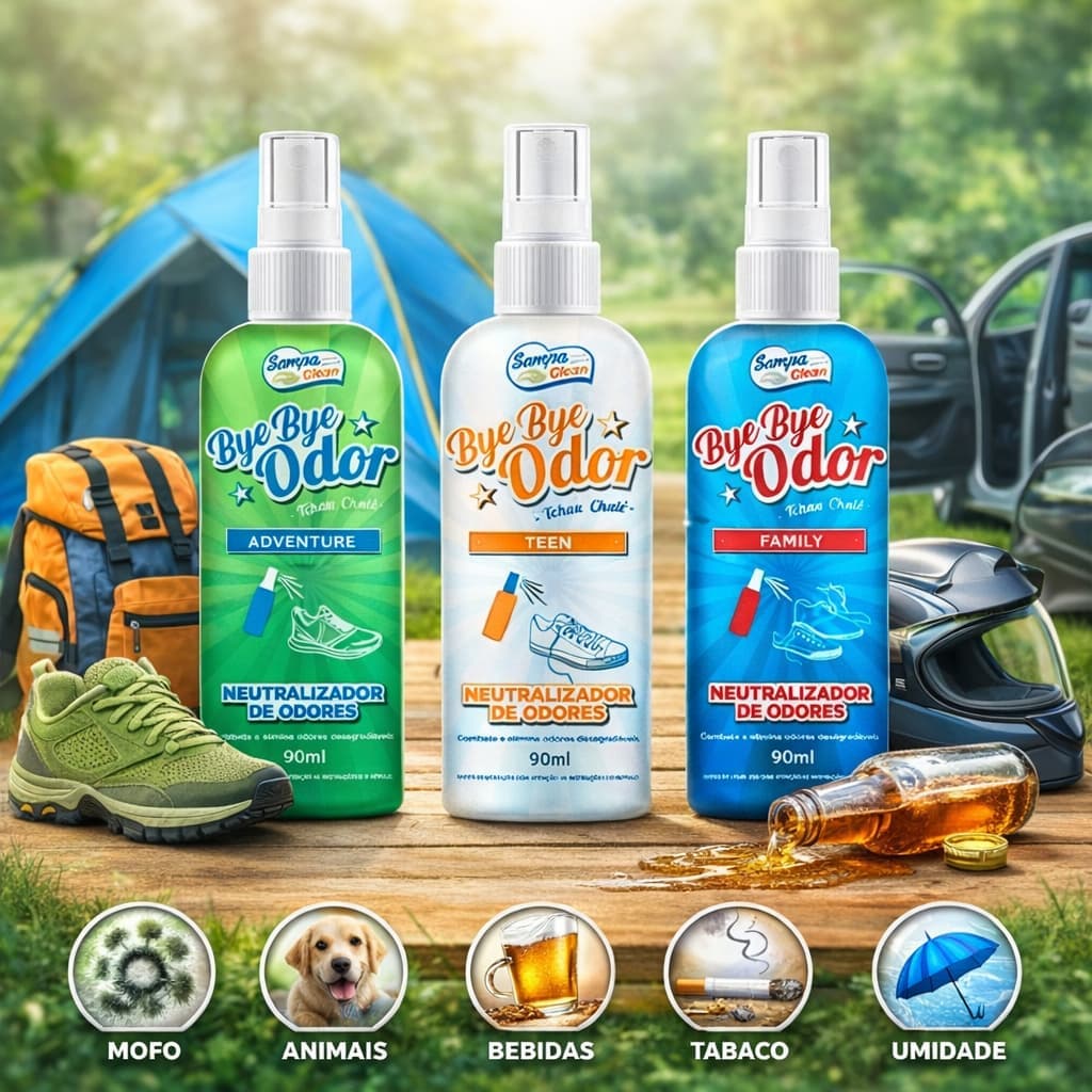 Kit 3 Bye Bye Odor - Tchau Chulé Sampa Clean