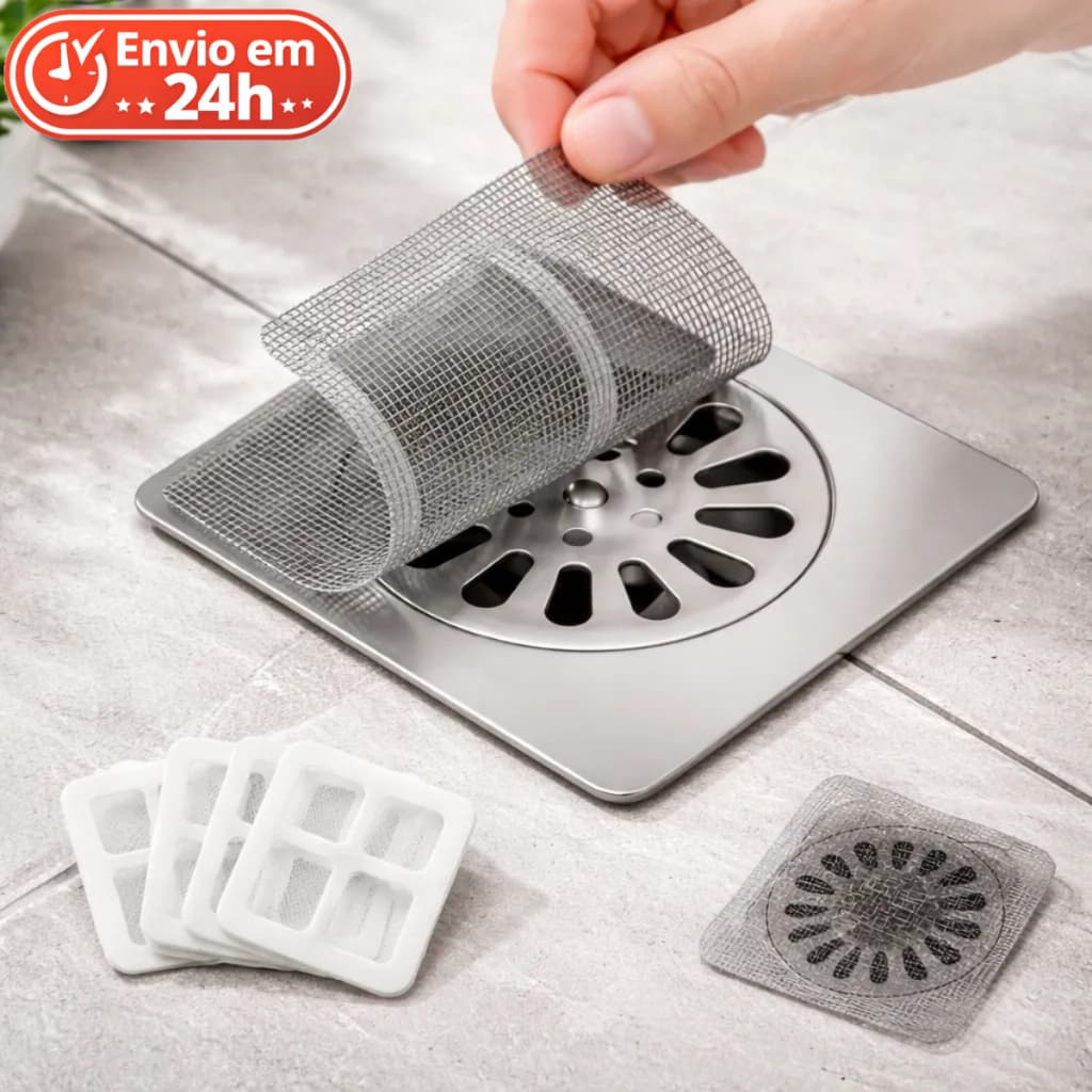 Tela Protetora de Ralo Adesiva Descartável Filtro Anti Entupimento Banheiro Cozinha Cabelo 1 a 50 un