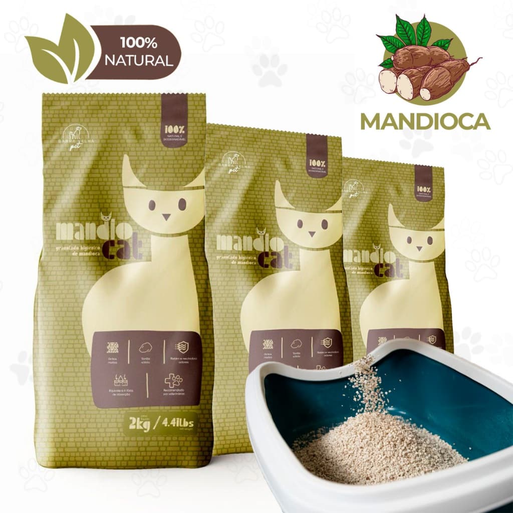 Areia de Gato Mandiocat Mandioca Grão Grossos Biodegradável 2 a 8 KG Descarta no Vaso Sanitário