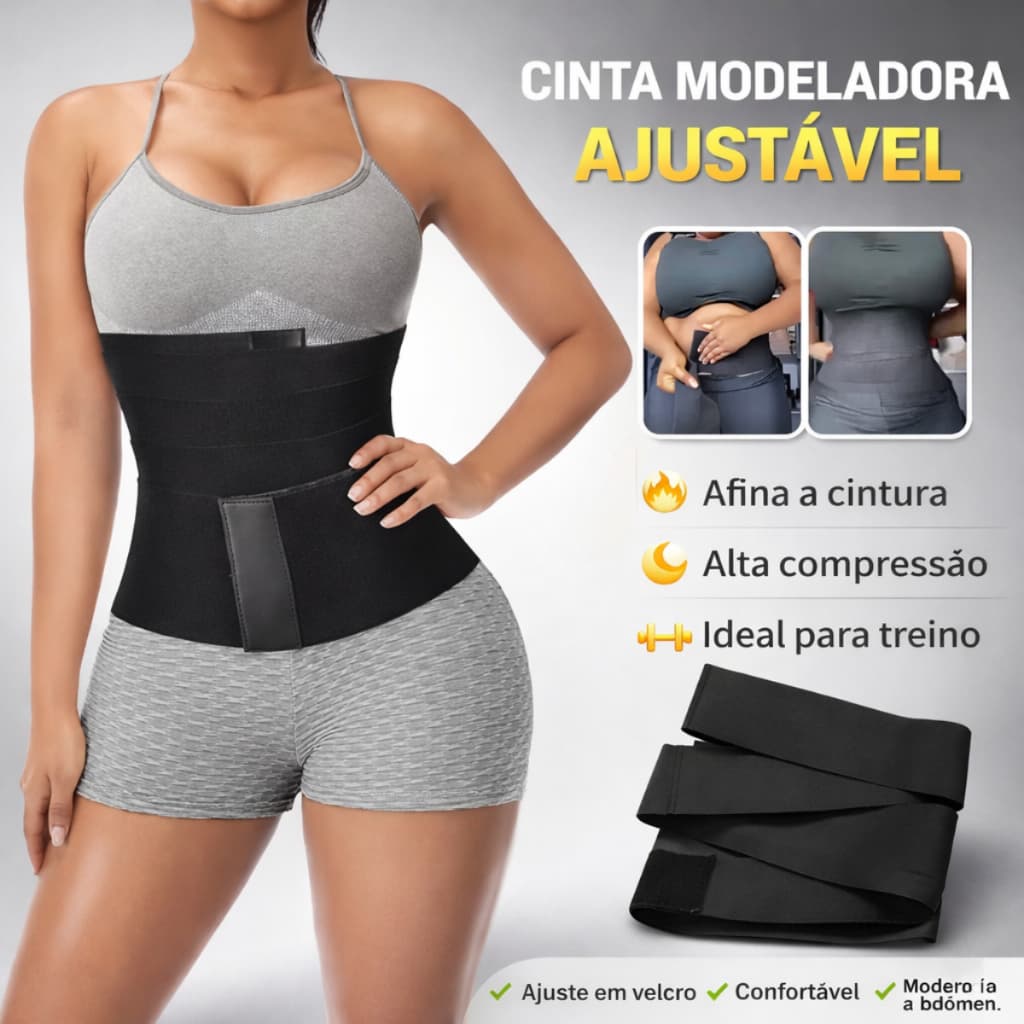 Cinta Faixa Redutor De Medidas E Pós Parto 5M Ajustável Modeladora Corporal Preta