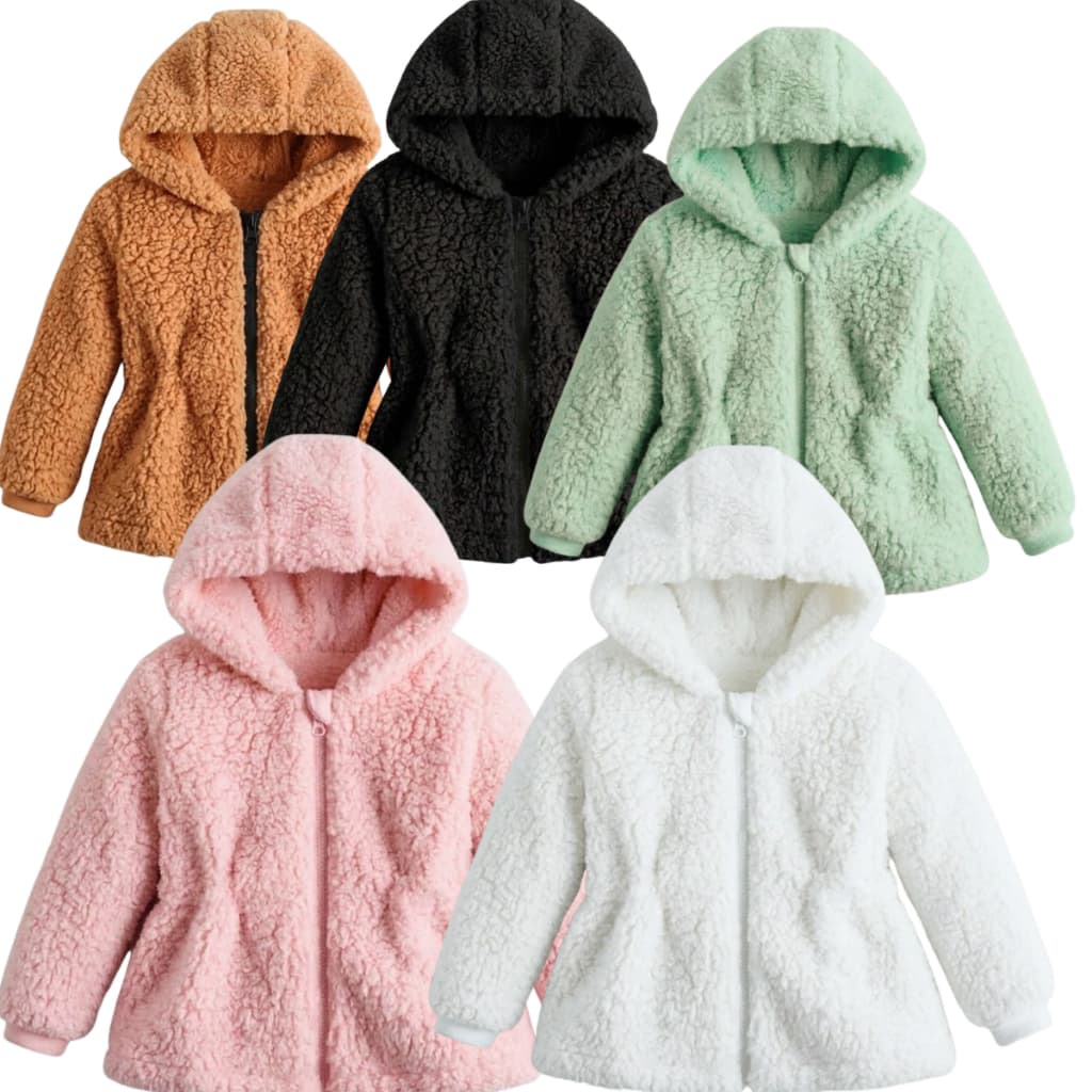 Casaco Teddy Infantil Menina Capuz Blusa Touca com Ziper Ted Tedy  Forrado Quente Feminina Jaqueta Infantil frio  2026