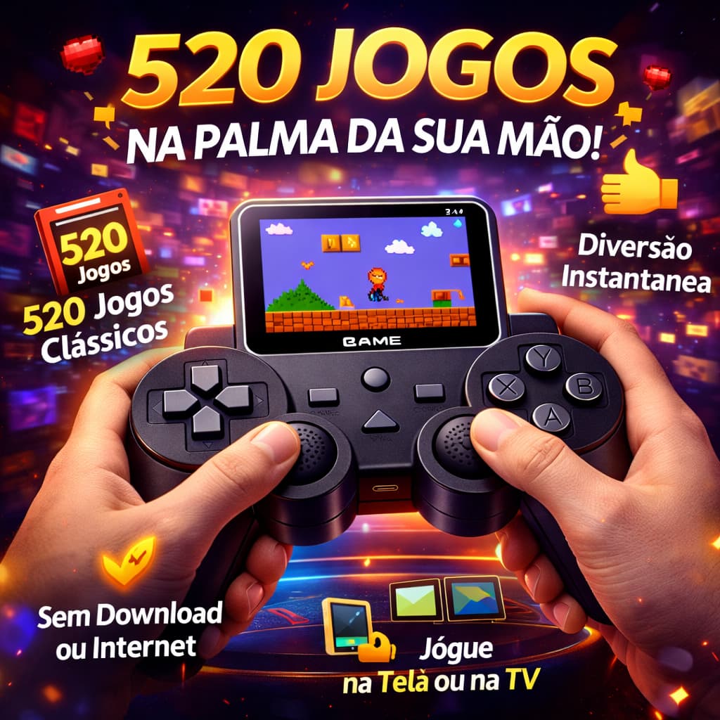 Console Portátil Retrô 520 Jogos Tela 2.4 Recarregável Mini Game Clássico Com Saída AV Para TV
