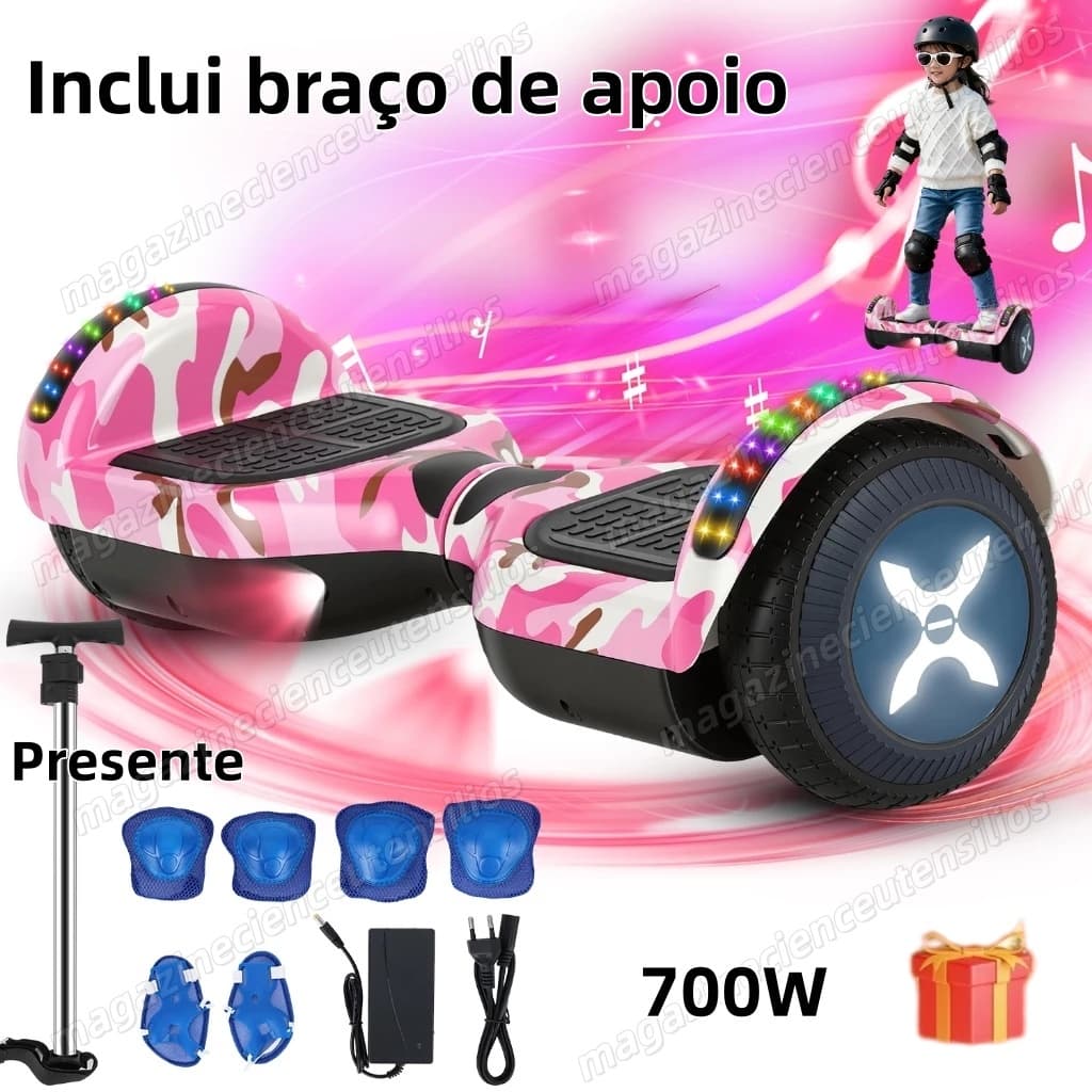 700W Hoverboard Elétrico Skate Kit Acessórios Com Bluetooth E Led Céu Estrelado Roxo