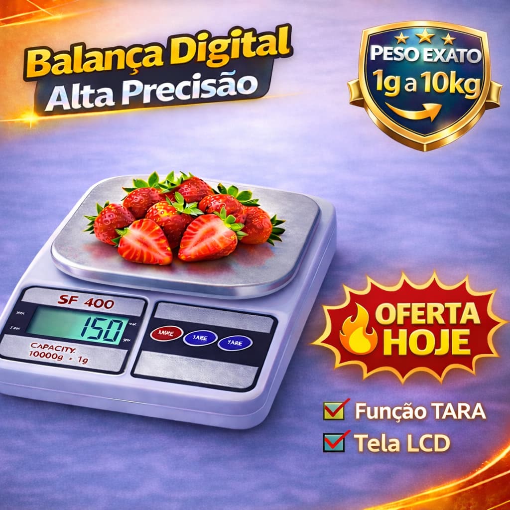 Balança de Cozinha Digital Portátil Alta Precisão Peso 1g a 10kg TARA LCD Eletrônica Para Dieta Receitas e Marmitas