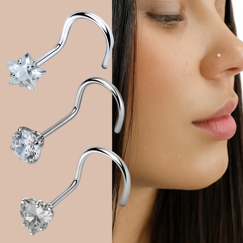 Piercing Nostril Nariz Coração Bolinha Estrela Aço Cirúrgico Ponto de Luz Delicado e Antialérgico