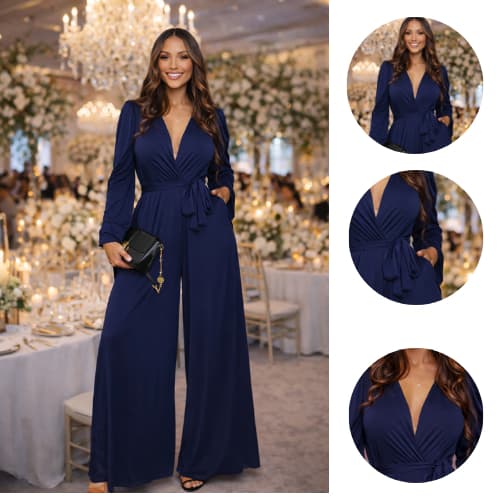 MACACÃO FEMININO FESTAS CASAMENTO PANTALONA ELEGANTE MANGA LONGA COM BOLSOS