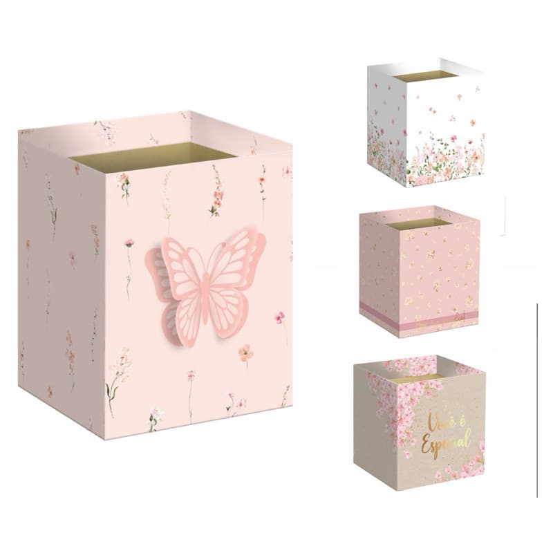 Cachepot Quadrado 14,5cm x 14,5cm x 15,5cm Decorado/Estampado Para Flores e Presentes. 5pc