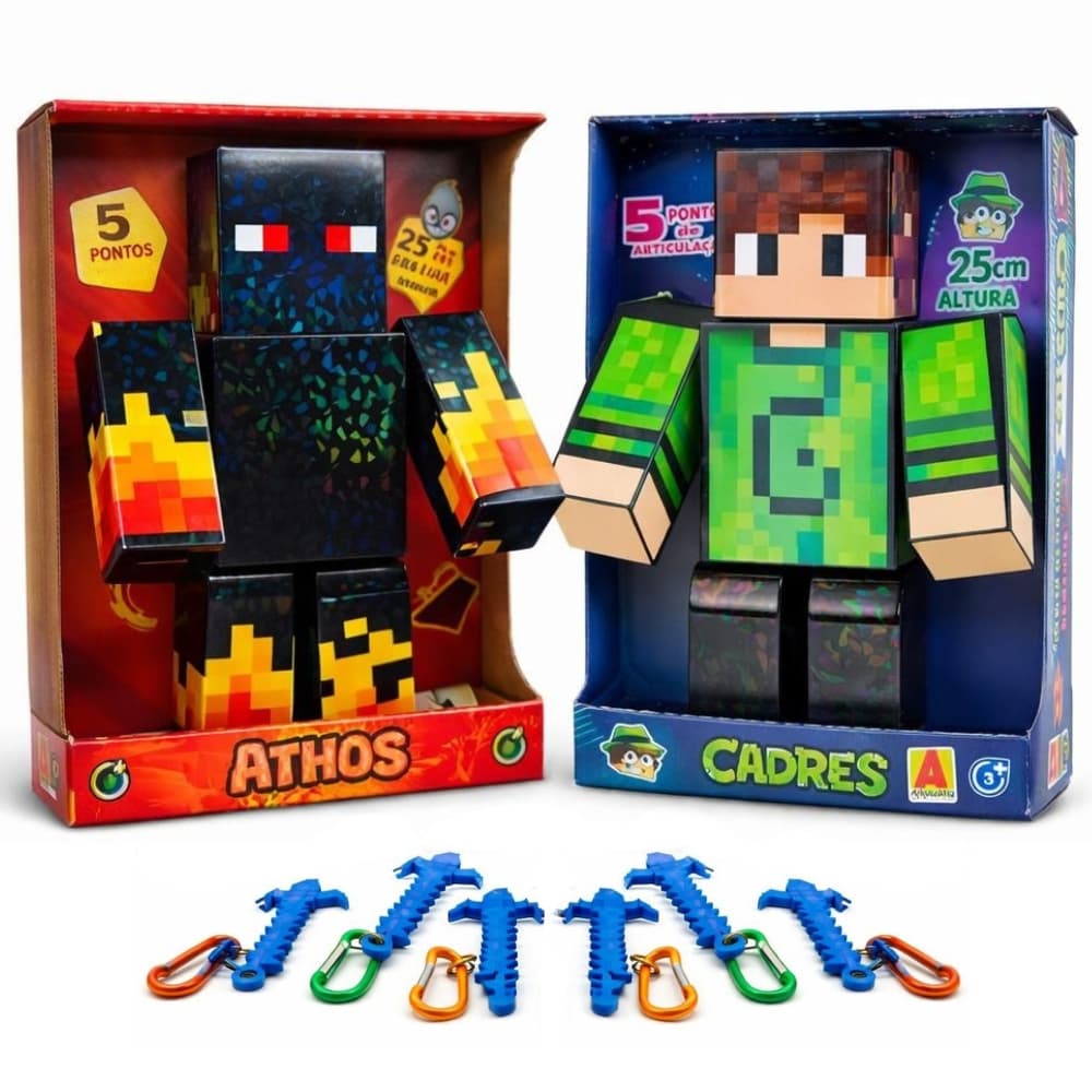Kit 2 Bonecos Athos + Cadres Gamer Articulado Youtuber 25cm - Algazarra