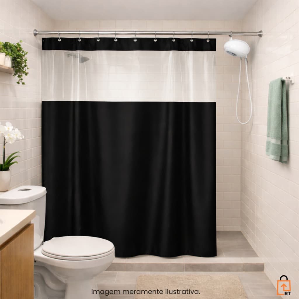 Cortina De Box Com Visor Cores Lisa Antimofo Vida Pratika Cor Preta