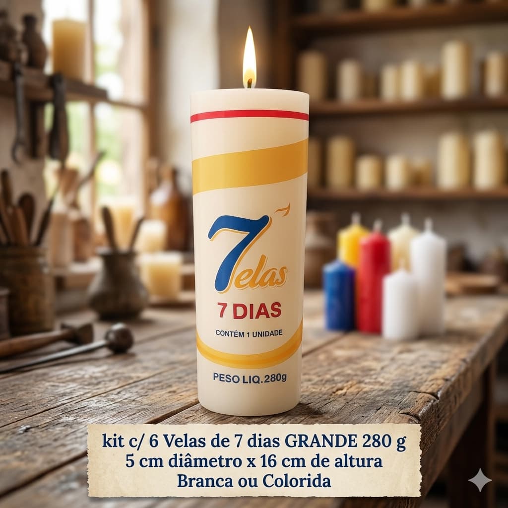 KIT c/ 20 Velas de 7 Dias GRANDE 280 GR - Branca Ou Coloridas